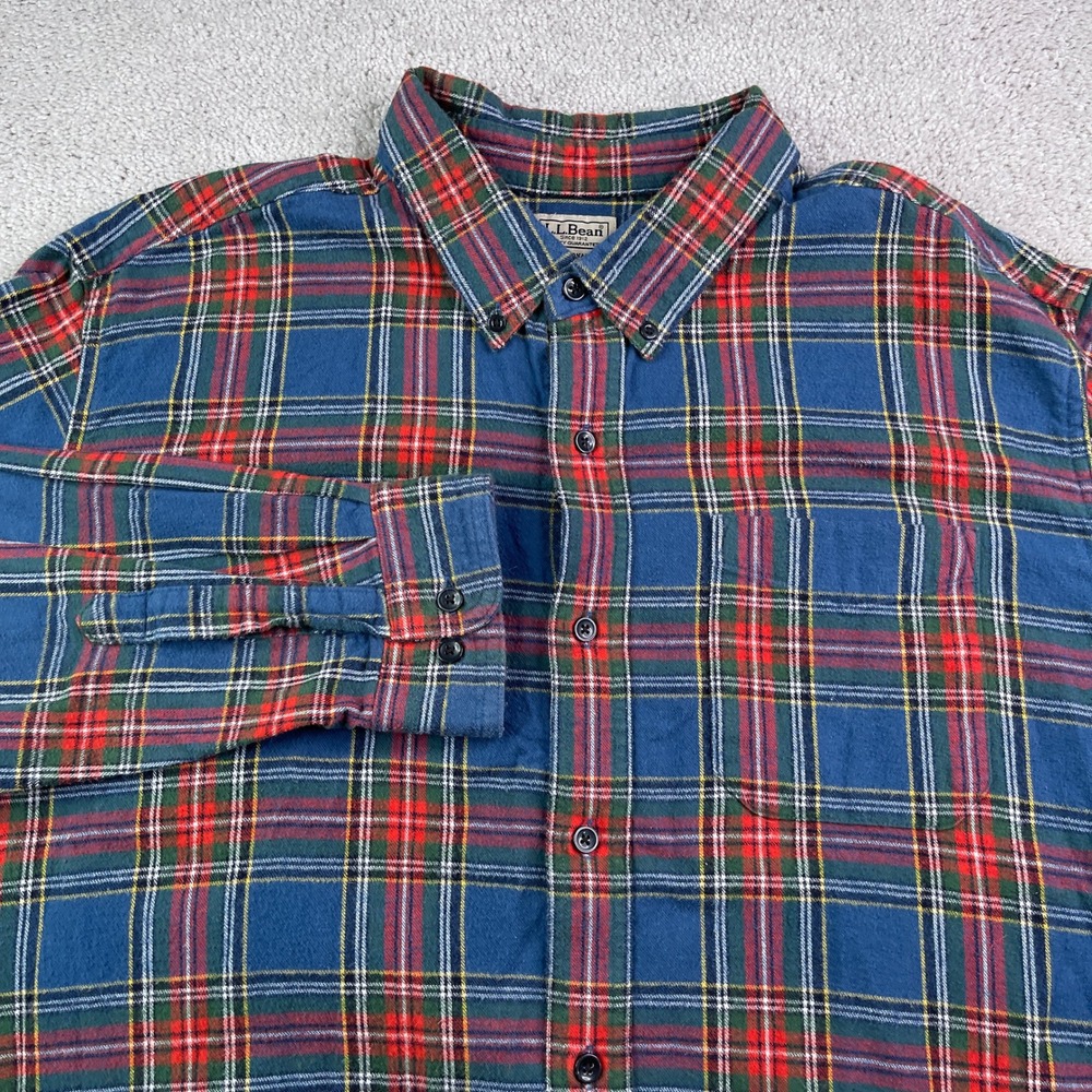 LL Bean Shirt Mens XL Blue Tartan Plaid Flannel‎ Traditional Fit Button Down